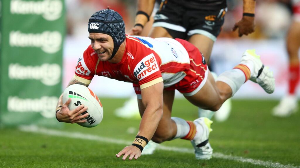 Kodi Nikorima has had a day out at Campbelltown Stadium in a high-scoring win over the Tigers.
