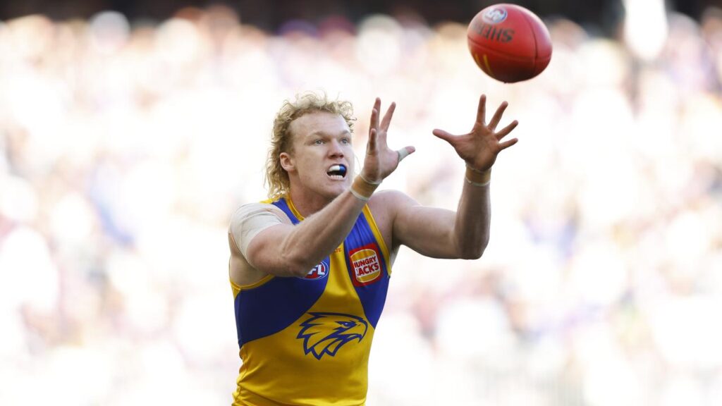 Reuben Ginbey was in career-best form before tearing his quad in the Eagles’ loss to Port Adelaide.
