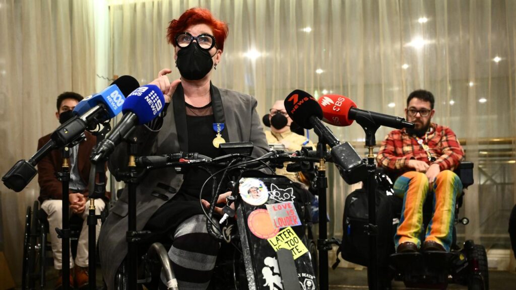 Samantha Connor was among the speakers hitting out against the government’s proposed NDIS changes.
