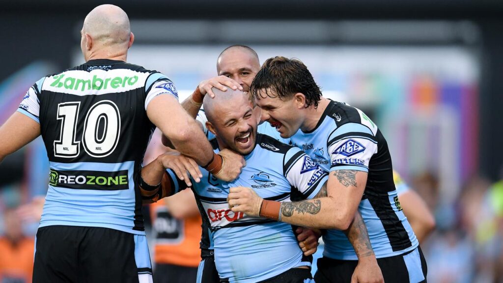 Braydon Trindall was the toast of his Cronulla teammates after steering the Sharks to victory.
