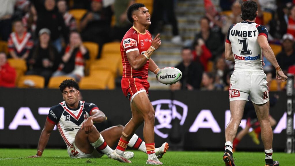 Isaiya Katoa (c) was all class for the Dolphins as they ran eight tries past Sydney Roosters.
