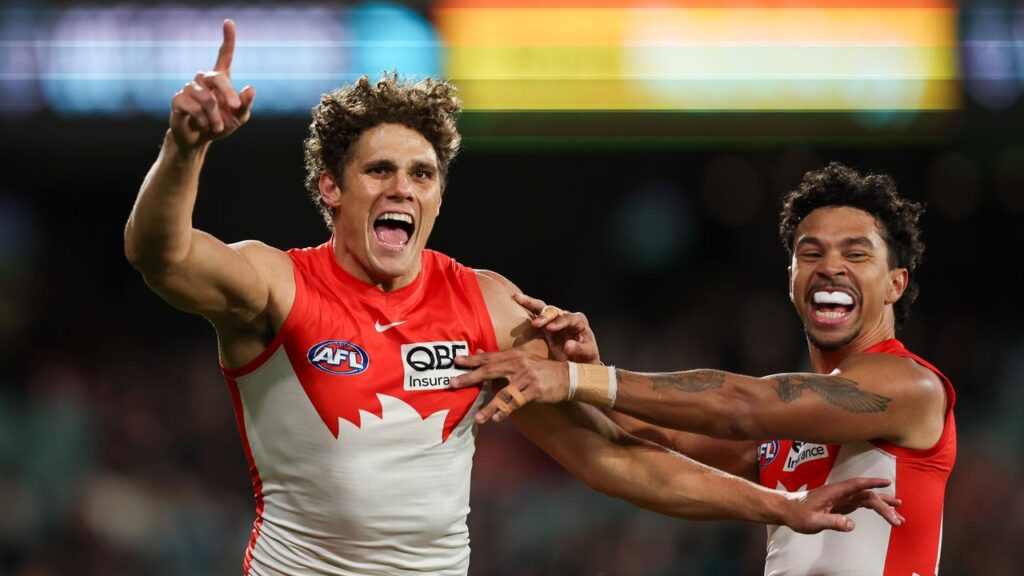 Charlie Curnow has kicked three goals in Sydney’s comeback win against Port in Adelaide.
