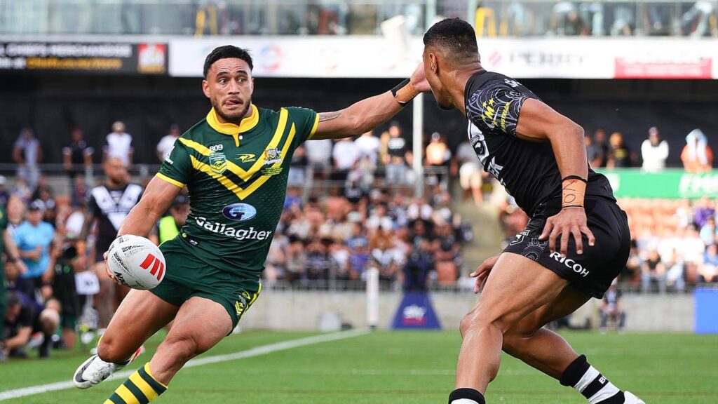 Valentine Holmes (left) will make himself available for Cook Islands at the Rugby League World Cup.
