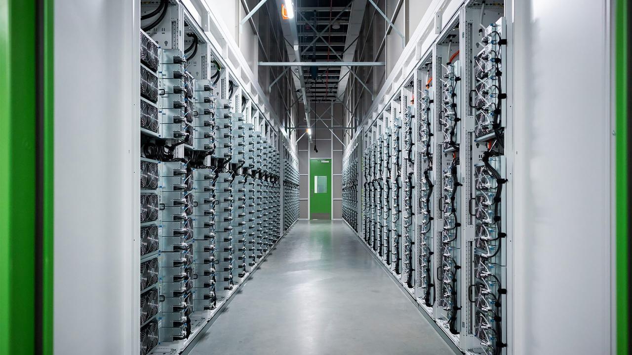 Server racks inside a Microsoft data centre in Wisconsin