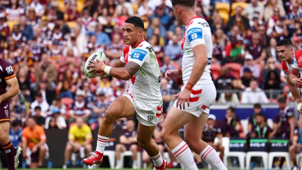 Centre Valentine Holmes (left) returned to form with a bang for St George Illawarra.

