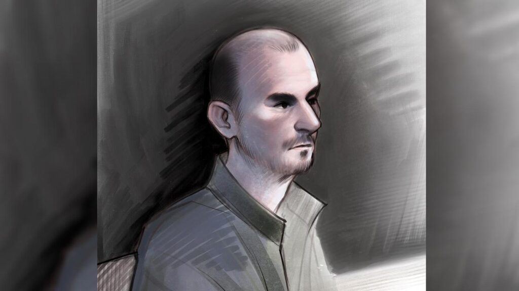 A court sketch of Ashley Paul Griffith, who has failed in a bid to reduce his life sentence.
