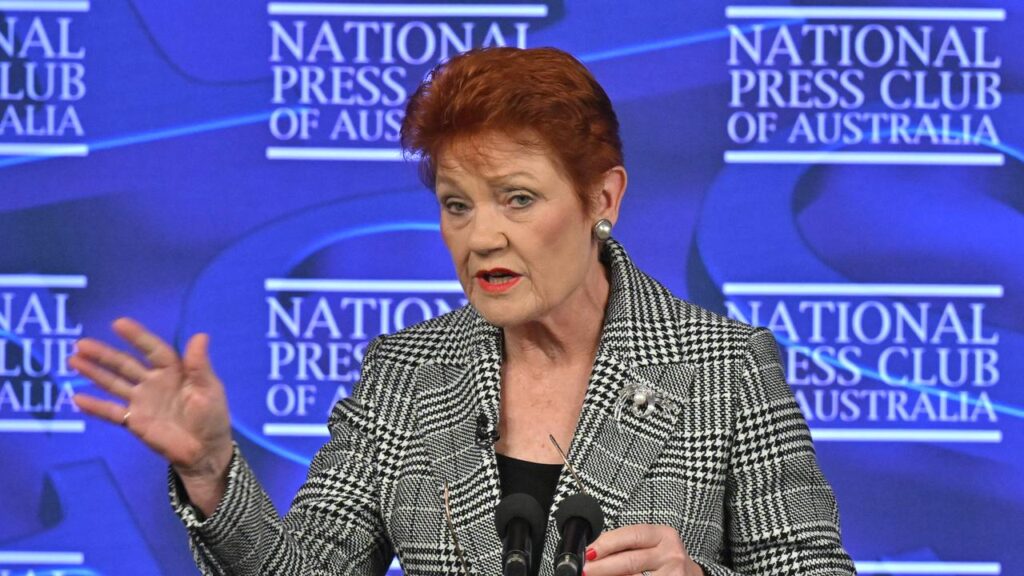 One Nation leader Pauline Hanson addressed the National Press Club for the first time on Wednesday.
