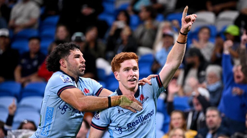 NSW Waratahs rising star Sid Harvey (r) has been named Super Rugby Pacific rookie of the year.
