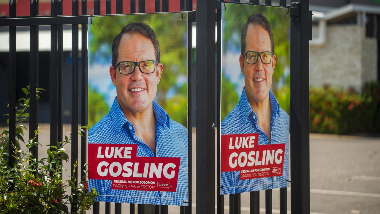 Political corflute signs for Labor member for Solomon Luke Gosling.