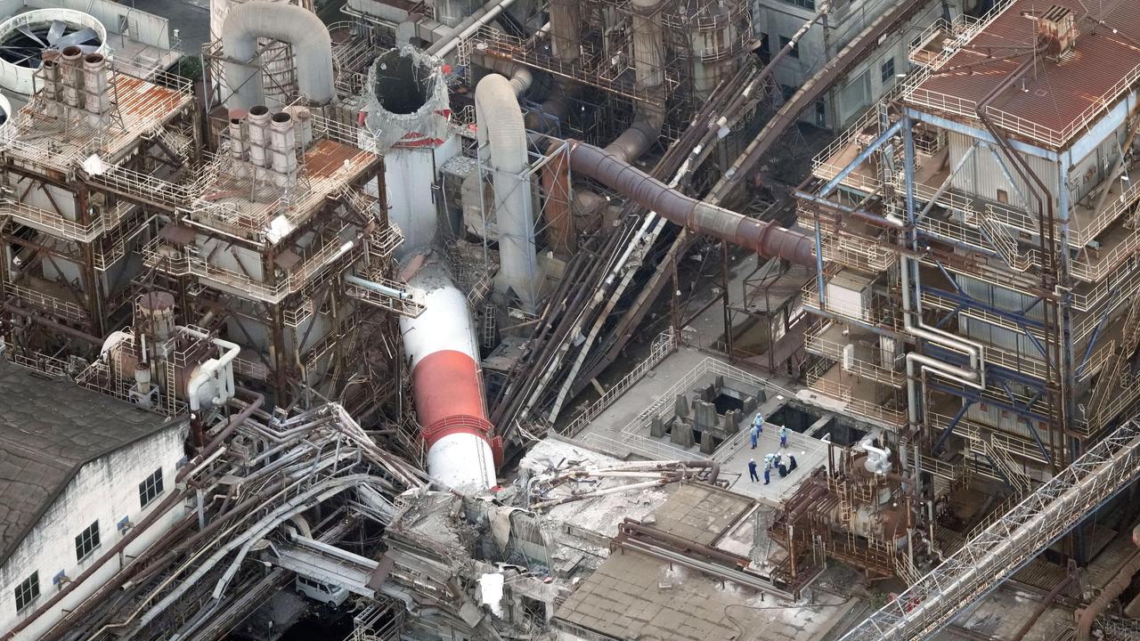 Collapsed chimney at Nippon Paper Industries factory
