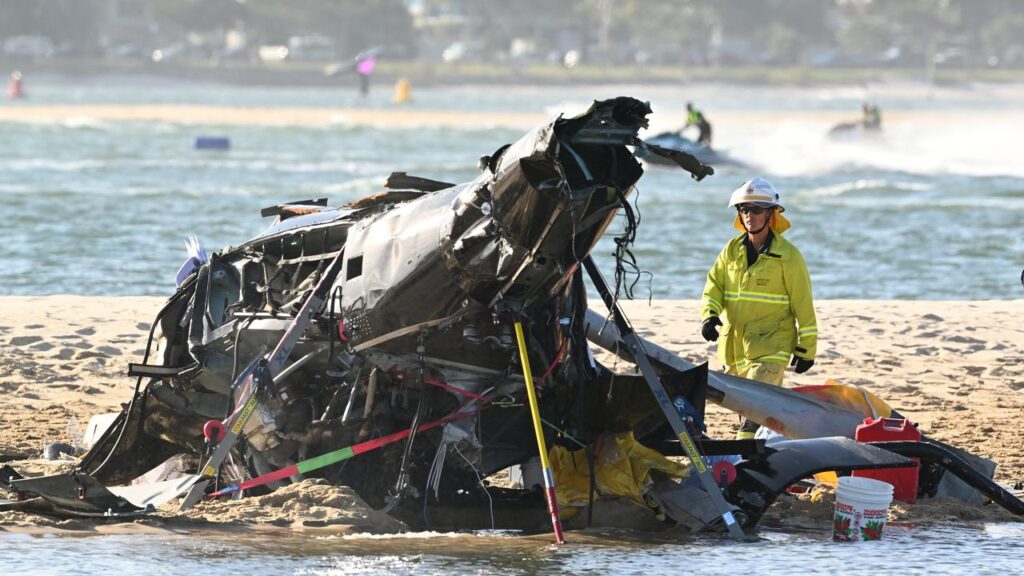 Three tourists and a pilot died when two helicopters collided mid-air near Sea World in 2023.
