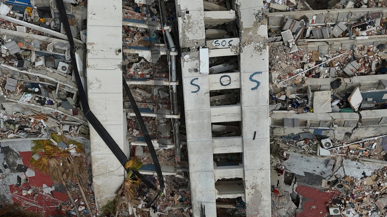 A damaged building is marked with 