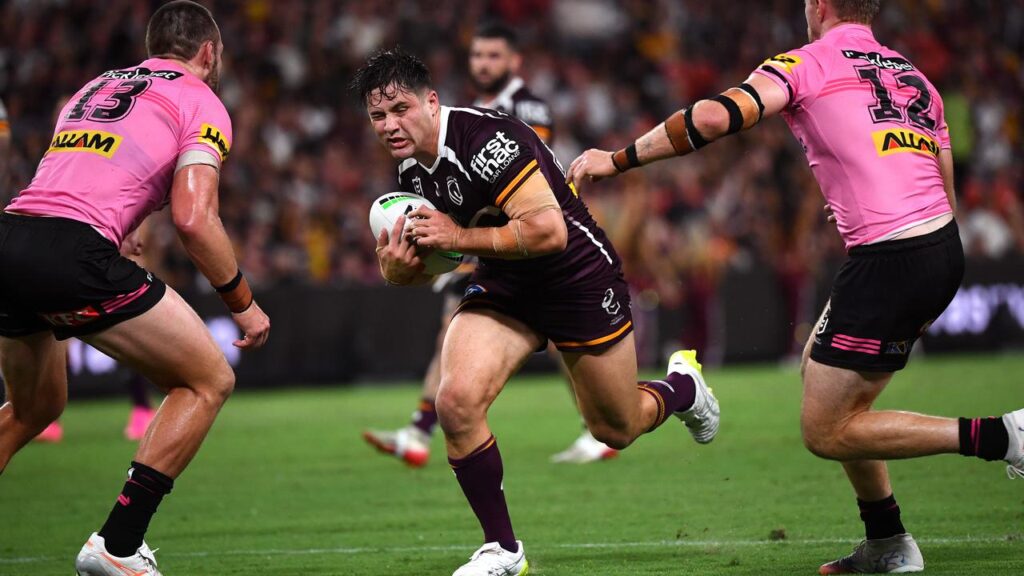 Prop Ben Talty (centre) has played every match for Brisbane this season.
