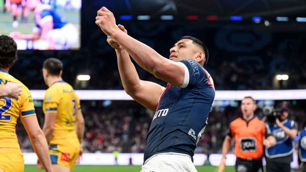 Daniel Tupou was on target three times in his milestone match for the Roosters against Parramatta.
