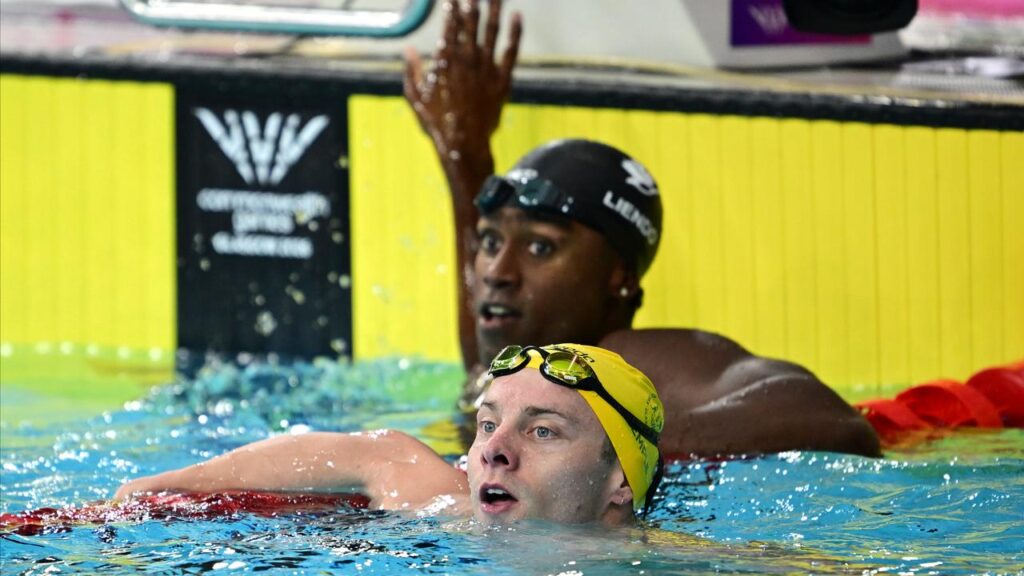Matthew Temple and Josh Liendo went blow for blow in a thrilling Glasgow Games 100m butterfly final.
