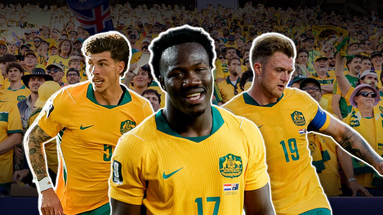 Socceroos Jordy Bos, Nestory Irankunda and Harry Souttar
