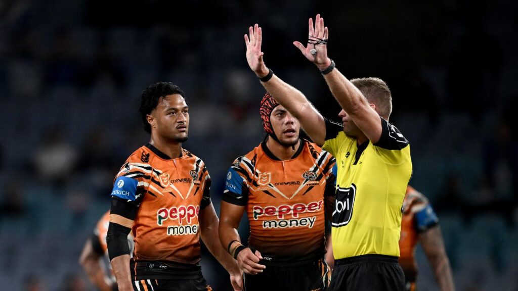 Latu Fainu was sent to the bin against the Bulldogs and the Tigers are challenging a subsequent ban.
