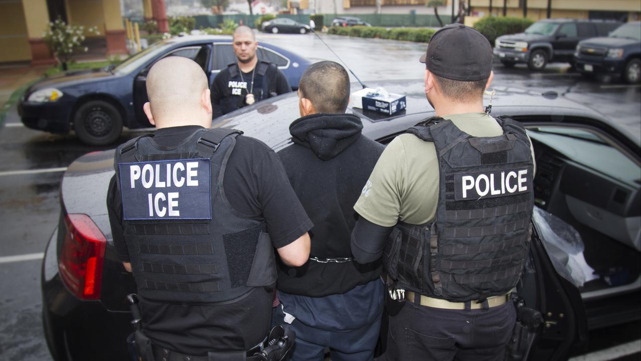 Police and ICE agents arrest a person in Los Angeles