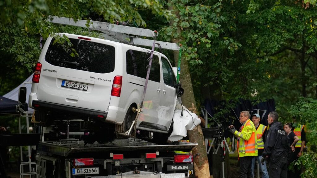 Authorities say an attacker mowed people down with a white mini-van and then stabbed others.
