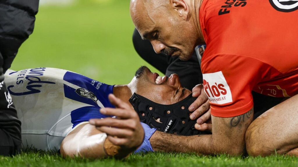 Stephen Crichton failed to finish the Canterbury-Canberra clash, which the Bulldogs lost 40-16.
