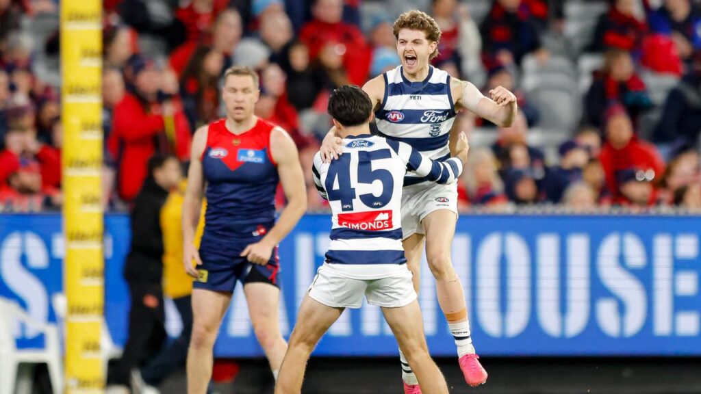The Cats have closed in on the AFL top six by ending Melbourne’s three-game winning streak.
