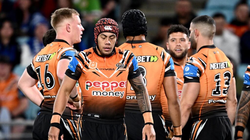 Outgoing five-eighth Jarome Luai had next to no impact in the Tigers’ loss to the Bulldogs. 
