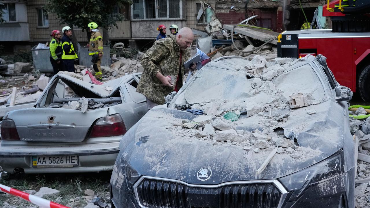 A damaged car after a Russian missile attack in Kyiv, Ukraine