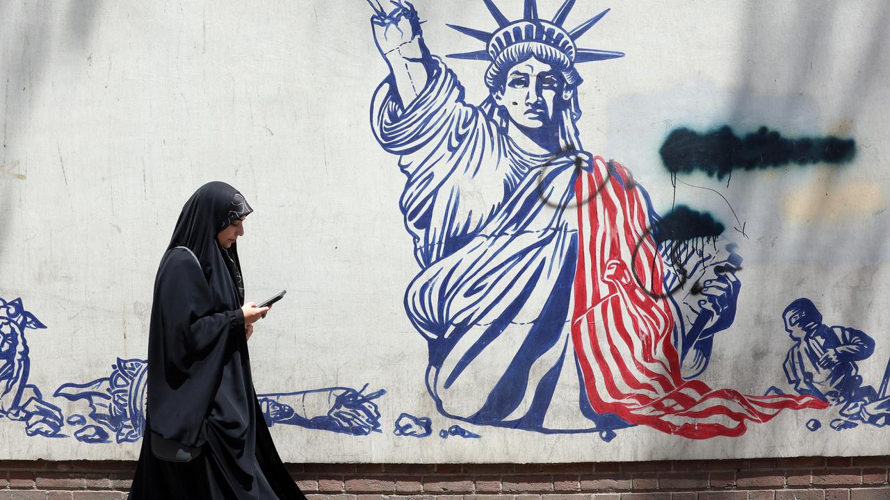 An anti-US mural next to the former US embassy in Tehran, Iran