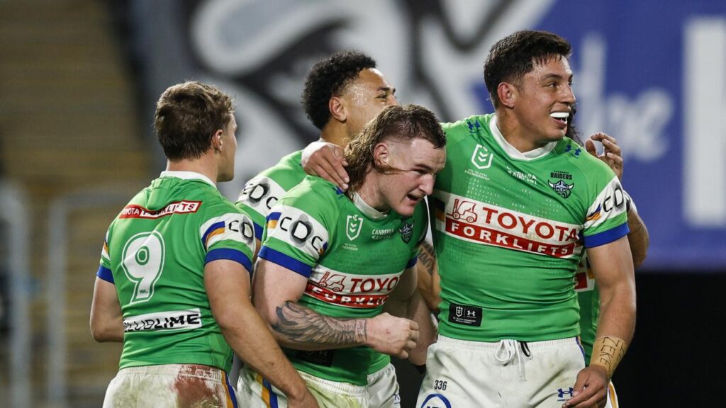 Canberra’s Noah Martin (centre) is back in a happy place but has been through some tough times.
