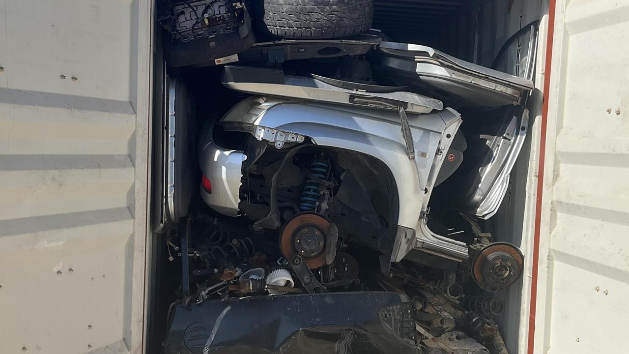car parts in a shipping container