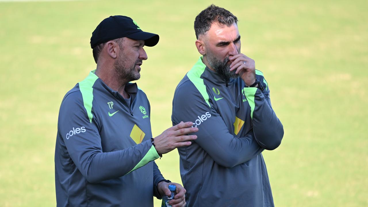 (L-R) Tony Popovic and Mile Jedinak.