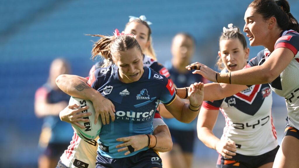 Sevens star Teagan Levi attracts plenty of defensive attention in her NRLW debut for Gold Coast.
