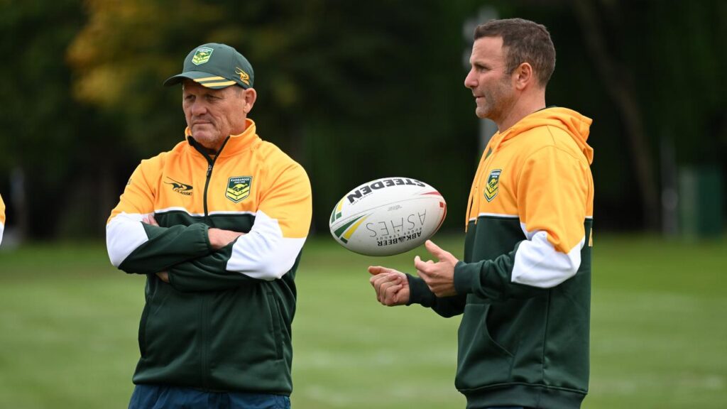 ‘Roos coach Kevin Walters, here with ex-assistant Willie Peters, has a big interest in Origin III.
