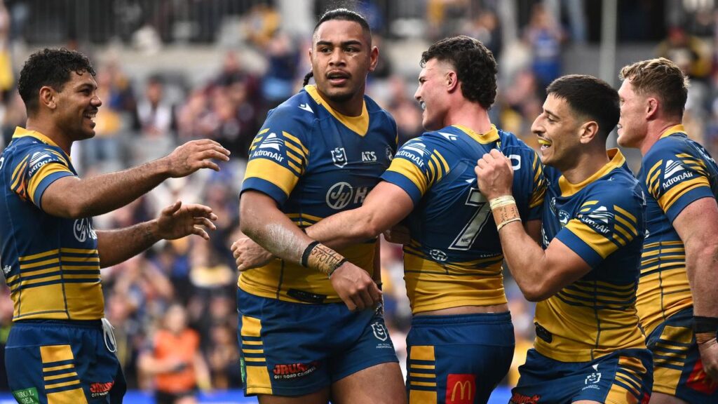 Parramatta have shocked Manly by nine points, with Jonah Pezet (7) playing a starring role.
