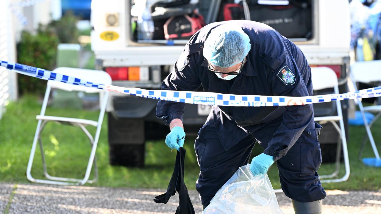 A police officer collects evidence