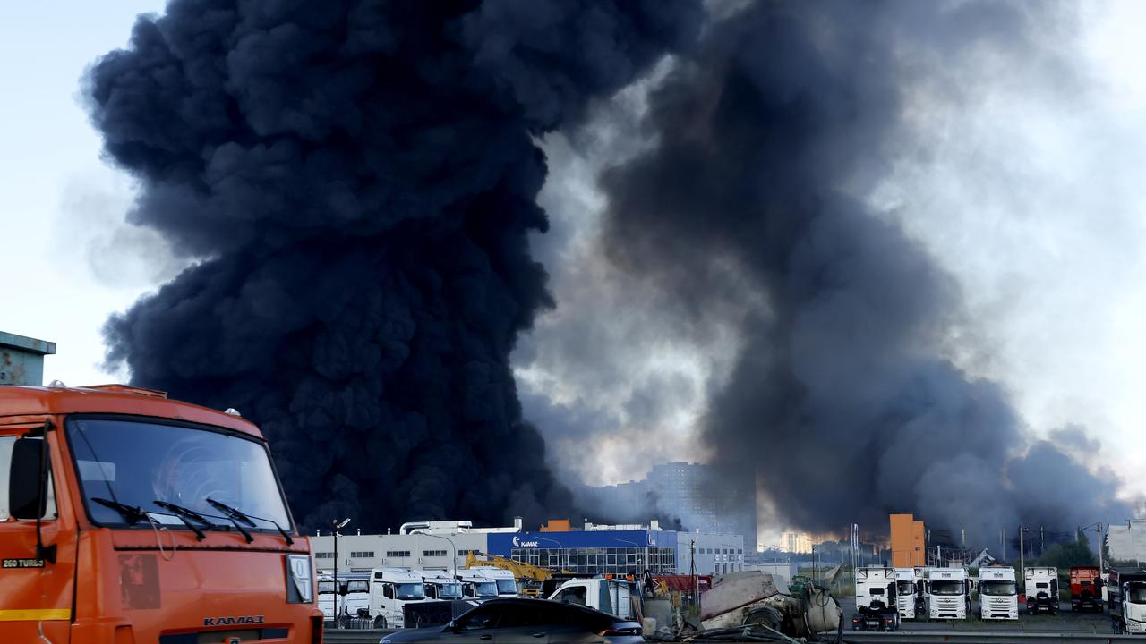Smoke from burning Wildberries warehouses in St Petersburg, Russia
