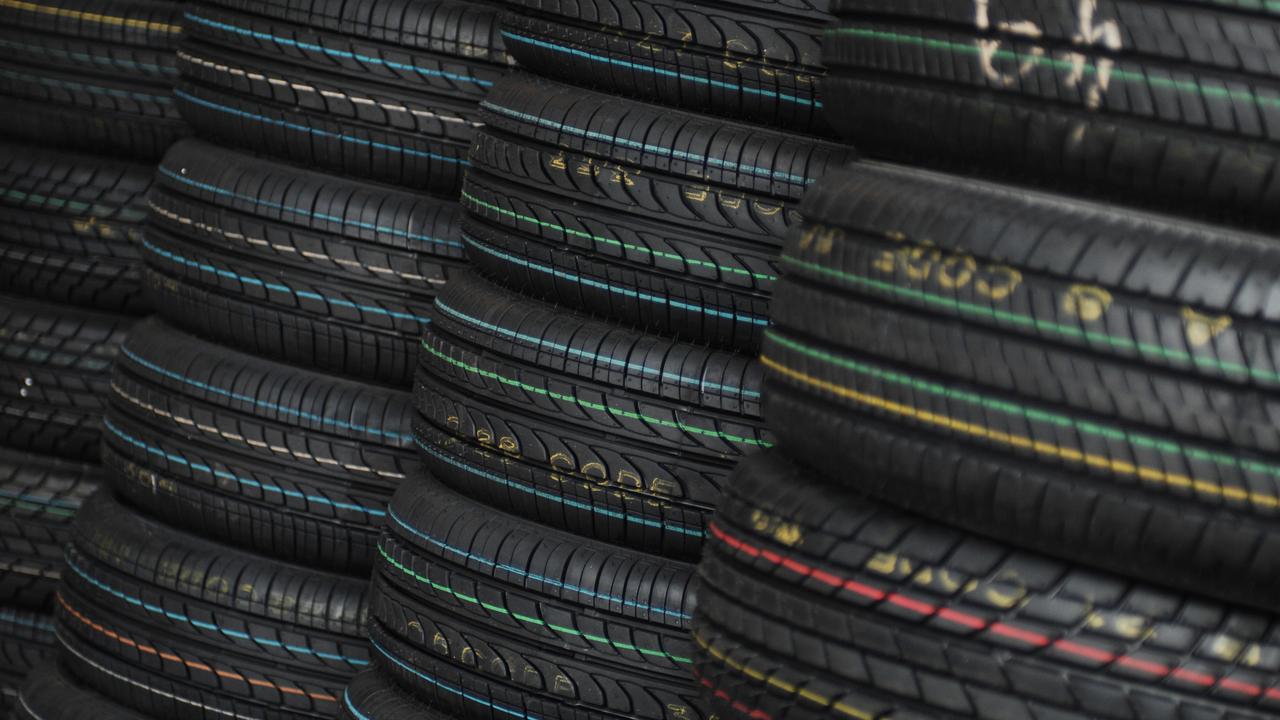A stock picture of a stack of tyres