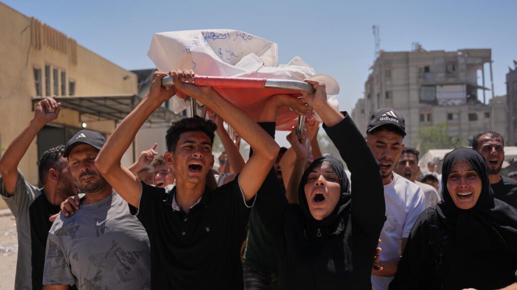 A 10-year-old boy is among the 10 people killed in Israel’s latest strikes on Gaza, authorities say.
