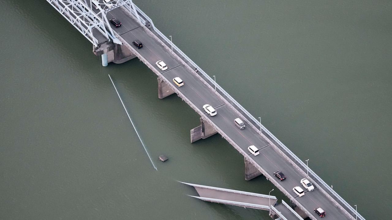 A partially collapsed bridge after the earthquake in Yatsushiro, Japan