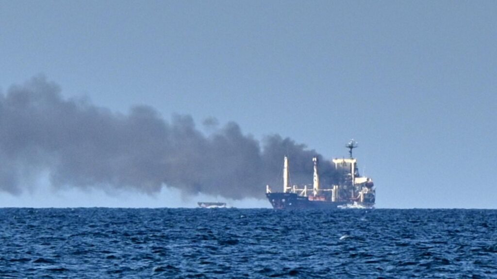 Eight of the Golden Leo’s 17 crew members were rescued, the Ukrainian authority says.
