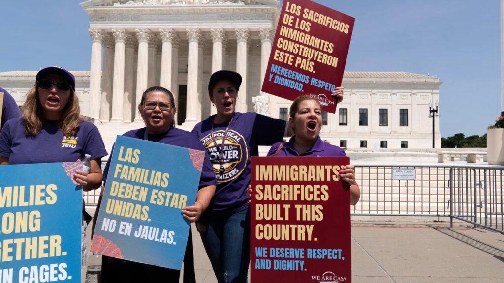 Activists celebrated the birthright citizenship ruling outside the Supreme Court in Washington, DC.

