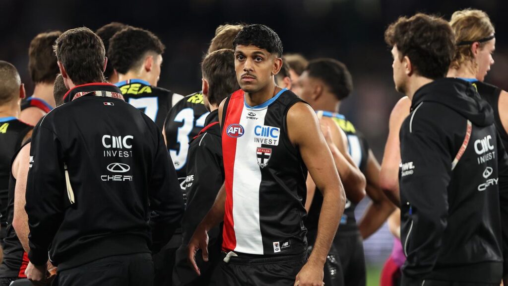 Saints’ Nasiah Wanganeen-Milera suffered a frustrating hamstring injury against the Blues.
