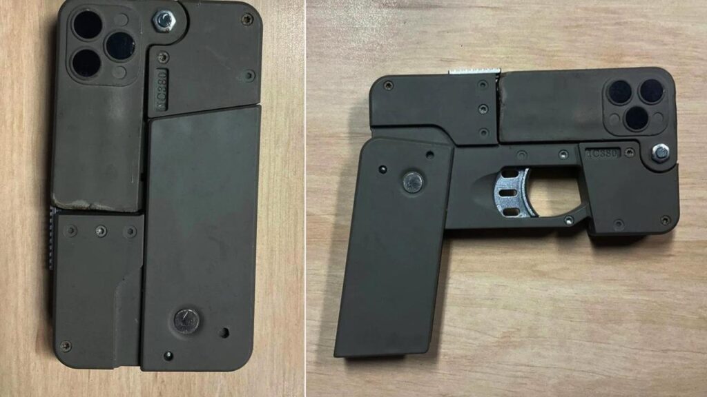 Four men have been charged after police found drugs, ammunition and guns disguised as moble phones.
