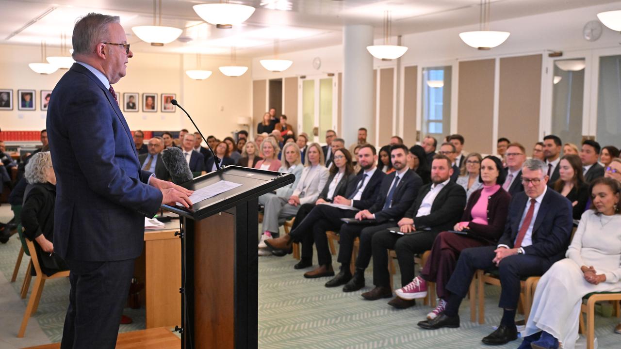 Prime Minister Anthony Albanese addresses caucus