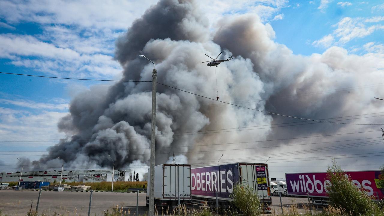 Smoke after a Ukrainian attack on a Wildberries facility near Moscow