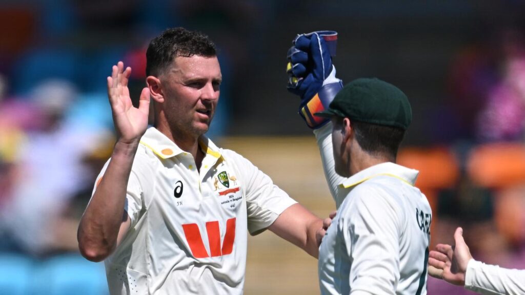 Josh Hazlewood enjoyed Australia’s only success before lunch on day two against Bangladesh.
