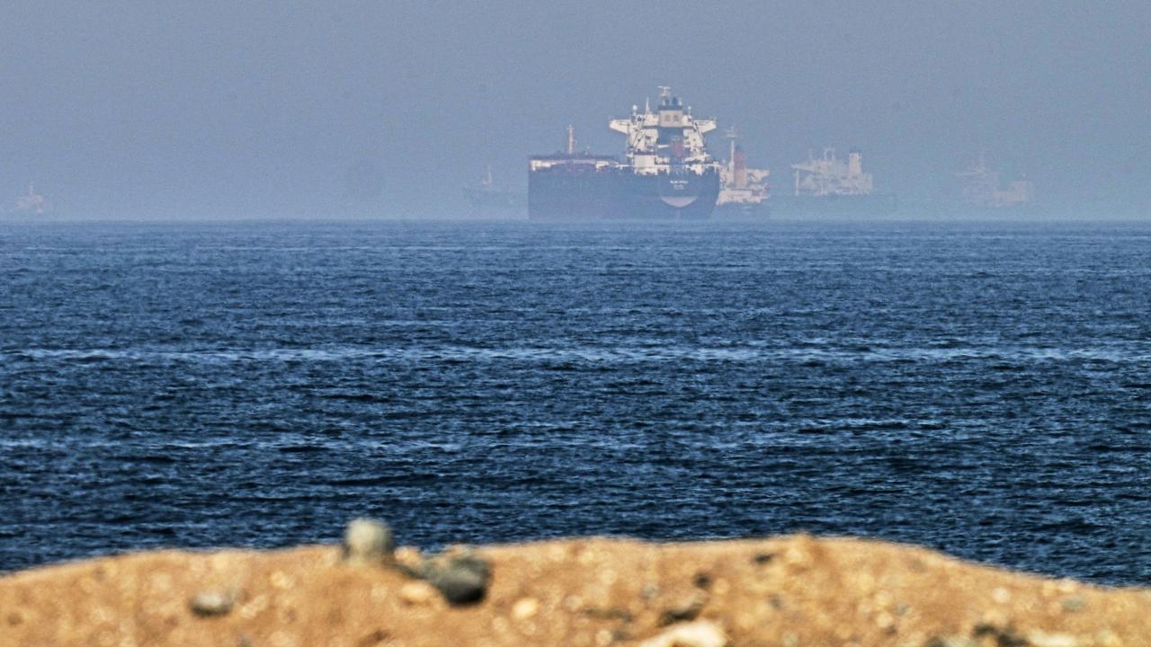 Cargo ships at sea near the Strait of Hormuz