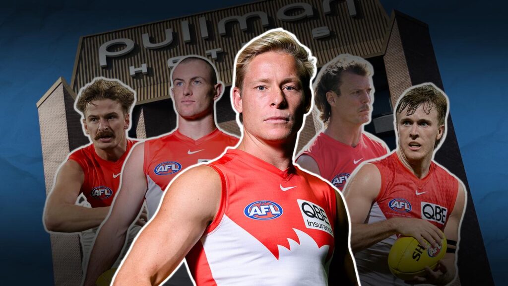 The five players who have been banned from playing again this season include Isaac Heeney (centre).
