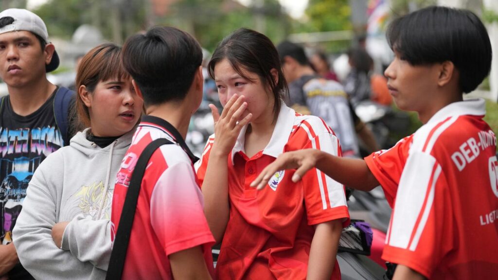 Distraught students fled the school in Thailand after a mass shooting killed six people.
