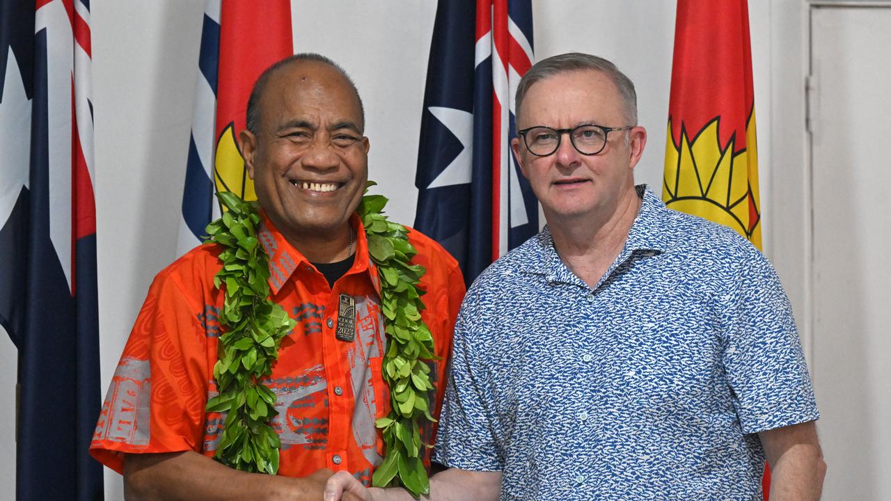 Taneti Maamau and Australia's Prime Minister Anthony Albanese